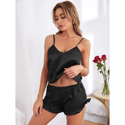 Silk Seduction: Lace Cami & Shorts Set - Naughty Nightwear