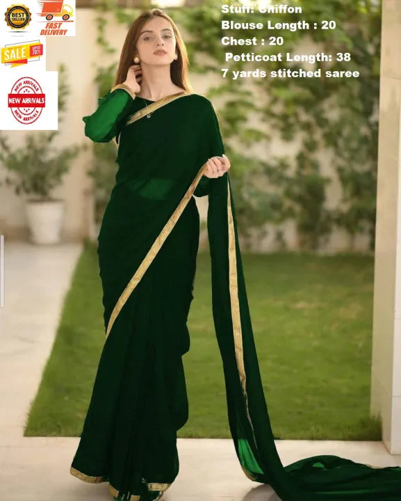 Chiffon saree‰�?•ü� (Blouse , petticoat & 7 yards stiched saree )