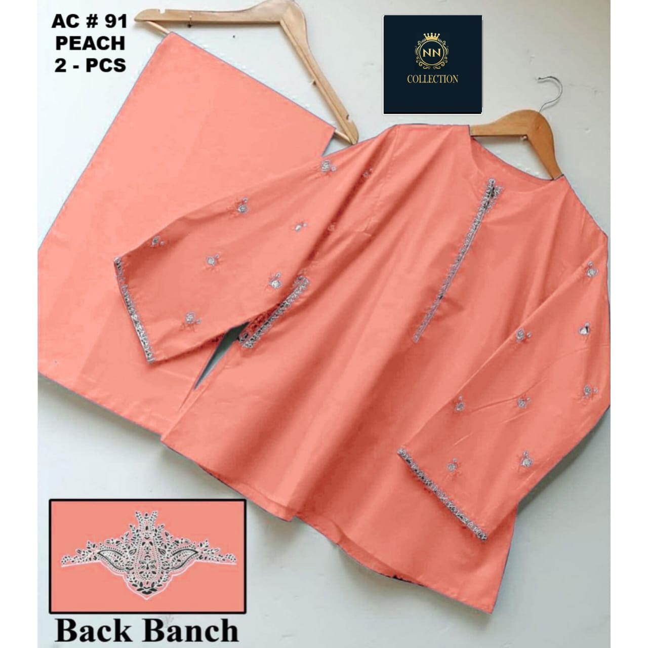 Article Name  Pocket Style 2-Pcs Stiched Suit with Back Bunch Embroidery