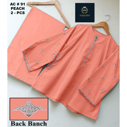 Article Name  Pocket Style 2-Pcs Stiched Suit with Back Bunch Embroidery