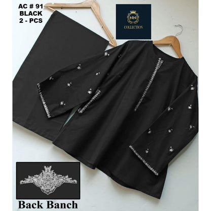 Article Name  Pocket Style 2-Pcs Stiched Suit with Back Bunch Embroidery