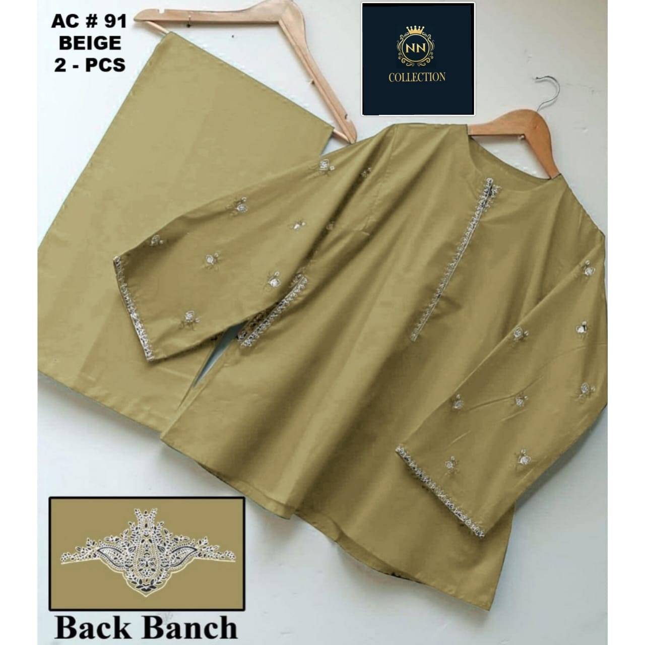 Article Name  Pocket Style 2-Pcs Stiched Suit with Back Bunch Embroidery