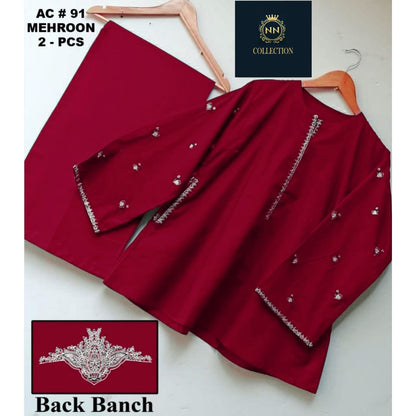 Article Name  Pocket Style 2-Pcs Stiched Suit with Back Bunch Embroidery