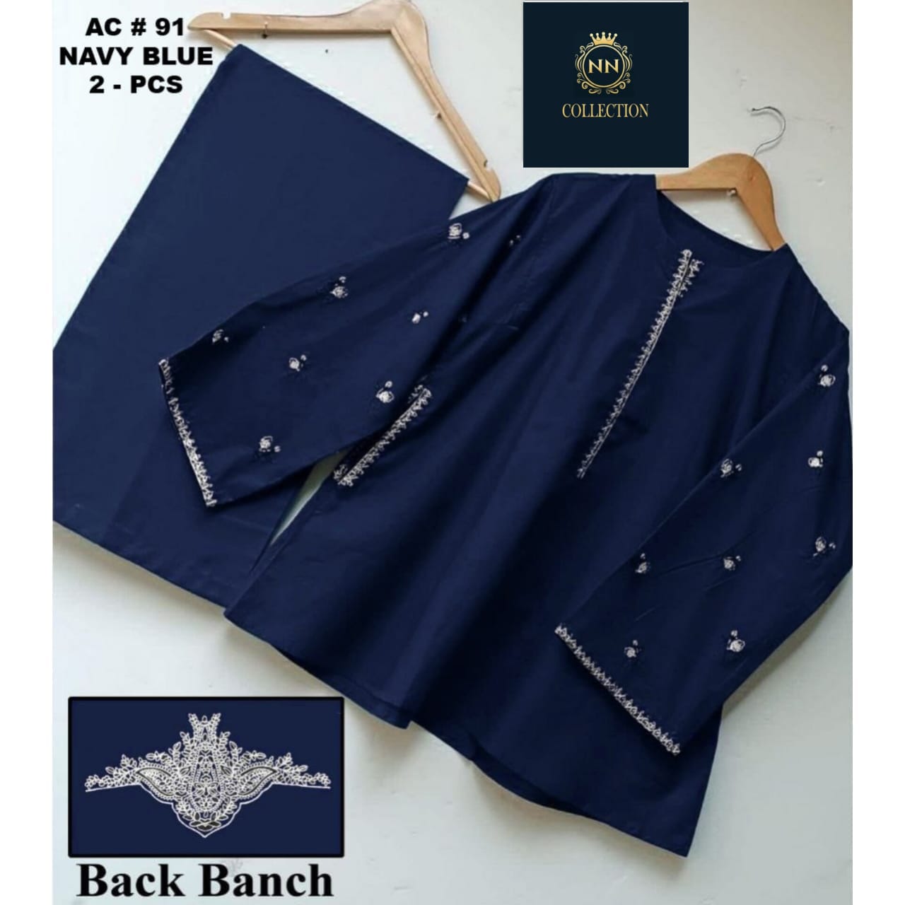 Article Name  Pocket Style 2-Pcs Stiched Suit with Back Bunch Embroidery