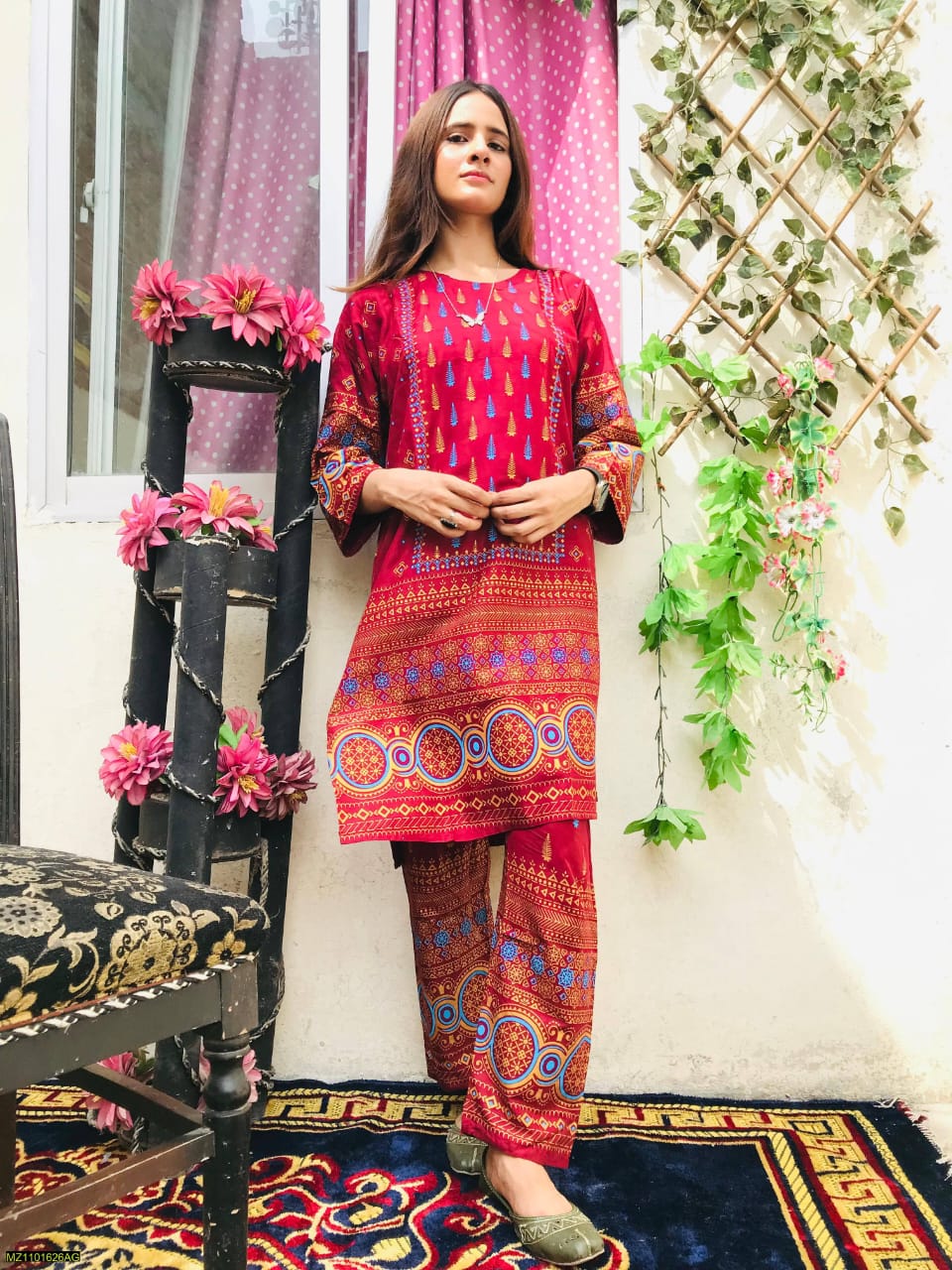 2 Pcs Women's Stitched Linen Printed Suit