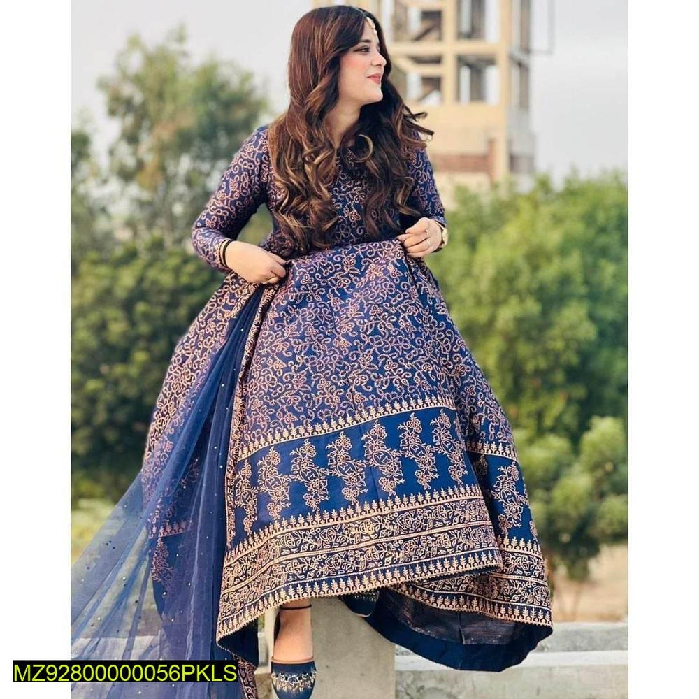 3 Pcs Women's Stitched Katan Silk Printed Suit