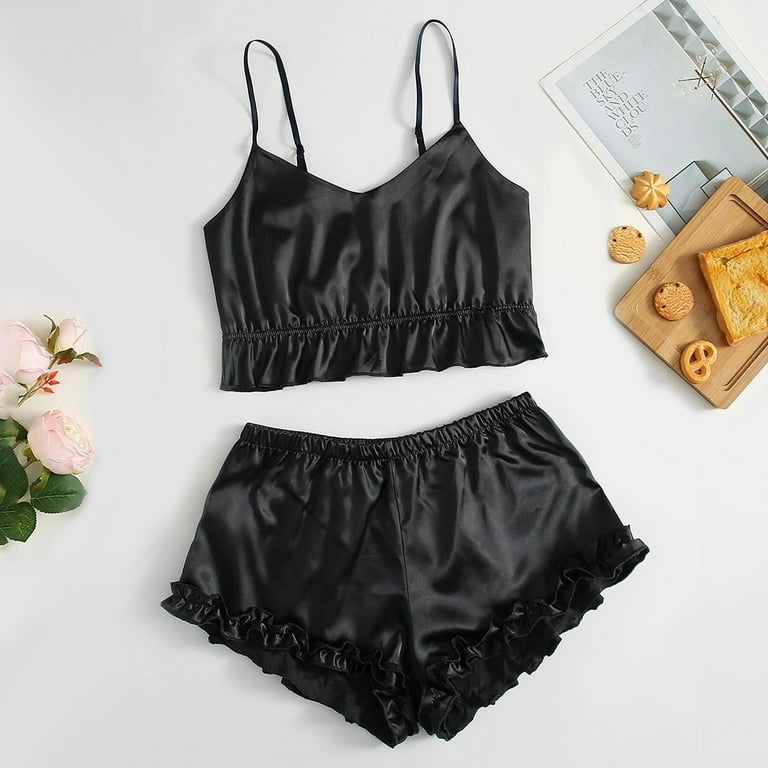 Silk Seduction: Lace Cami & Shorts Set - Naughty Nightwear